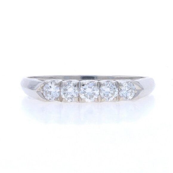 Platinum Diamond Vintage Five-Stone Wedding Band - 900 Rnd.50ctw Knife-Edge Ring